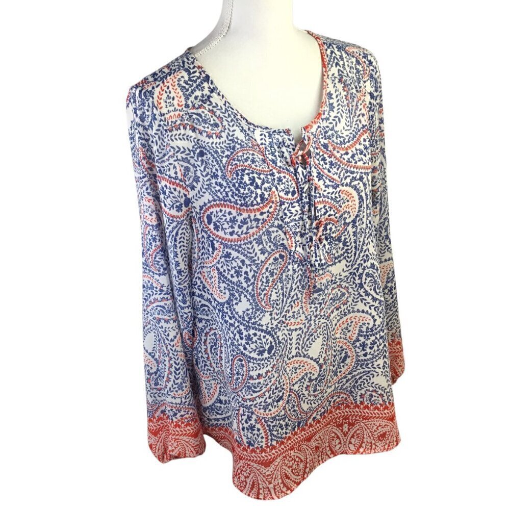 Ariat Blouse Paisley Size Medium Blue Red Long Sleeve Loose Semi Sheer Tunic - Picture 7 of 8